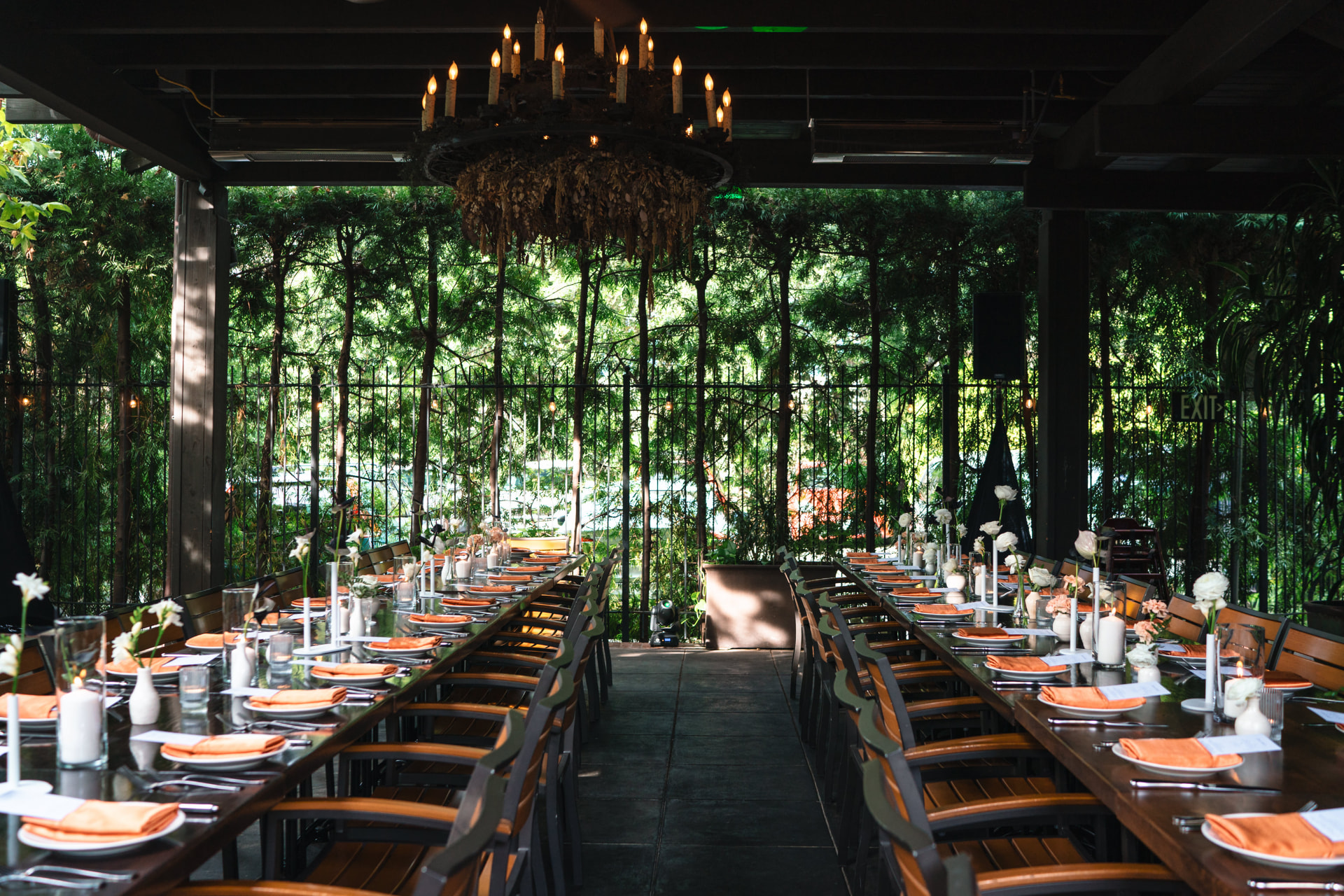 Grand Patio at The Raymond 1886 set for a private dinner